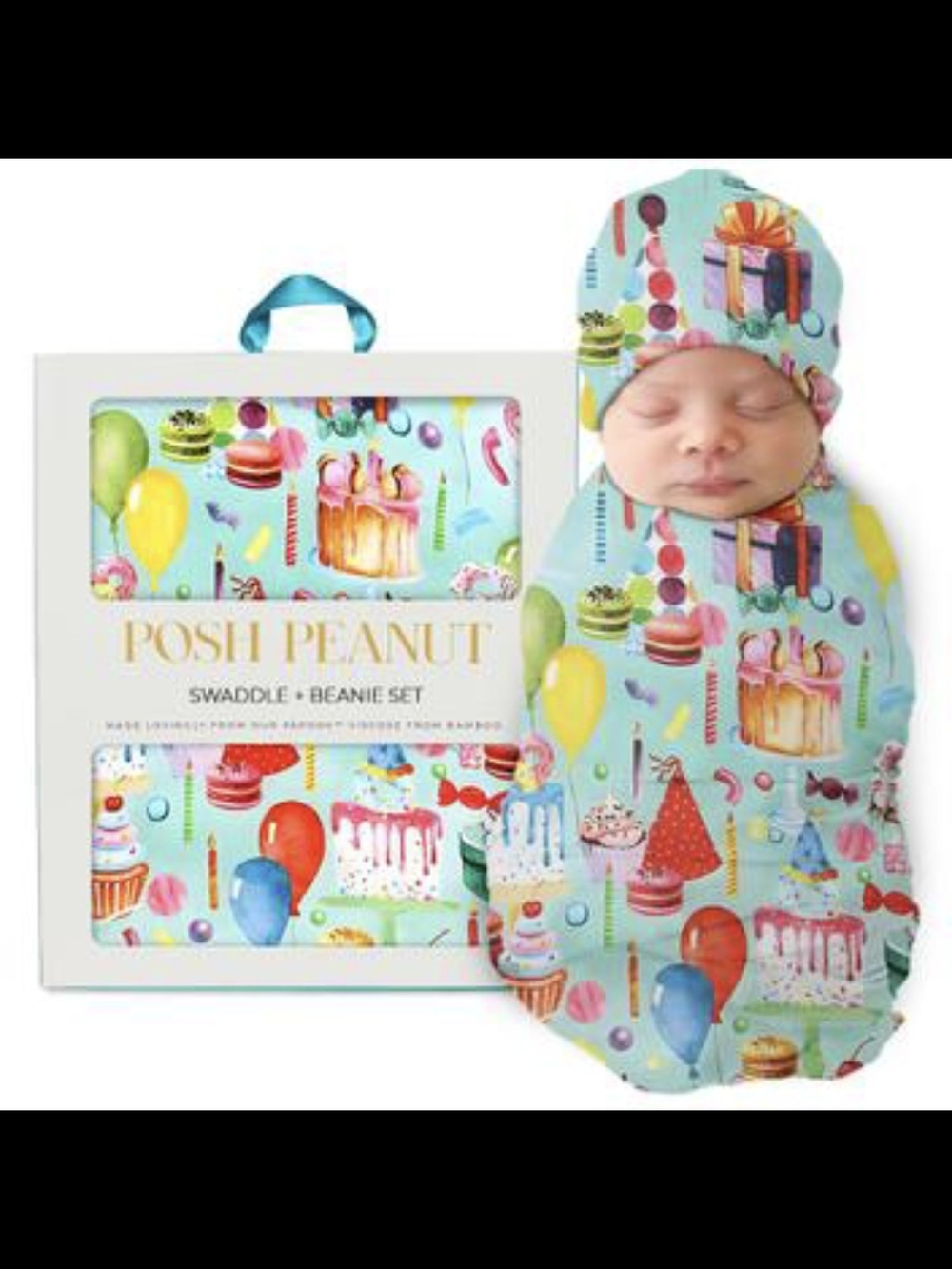 Posh Peanut Happy Birthday Infant Swaddle Beanie Set Unisex Newborn Hospital NWT